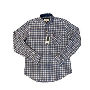 New SCOTT ELLIS Men’s Plaid Long Sleeve Button Down Shirt Blue Size S
